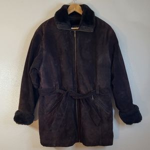 Wilson Leather Faux Fur Trim Belted Leather Jacket